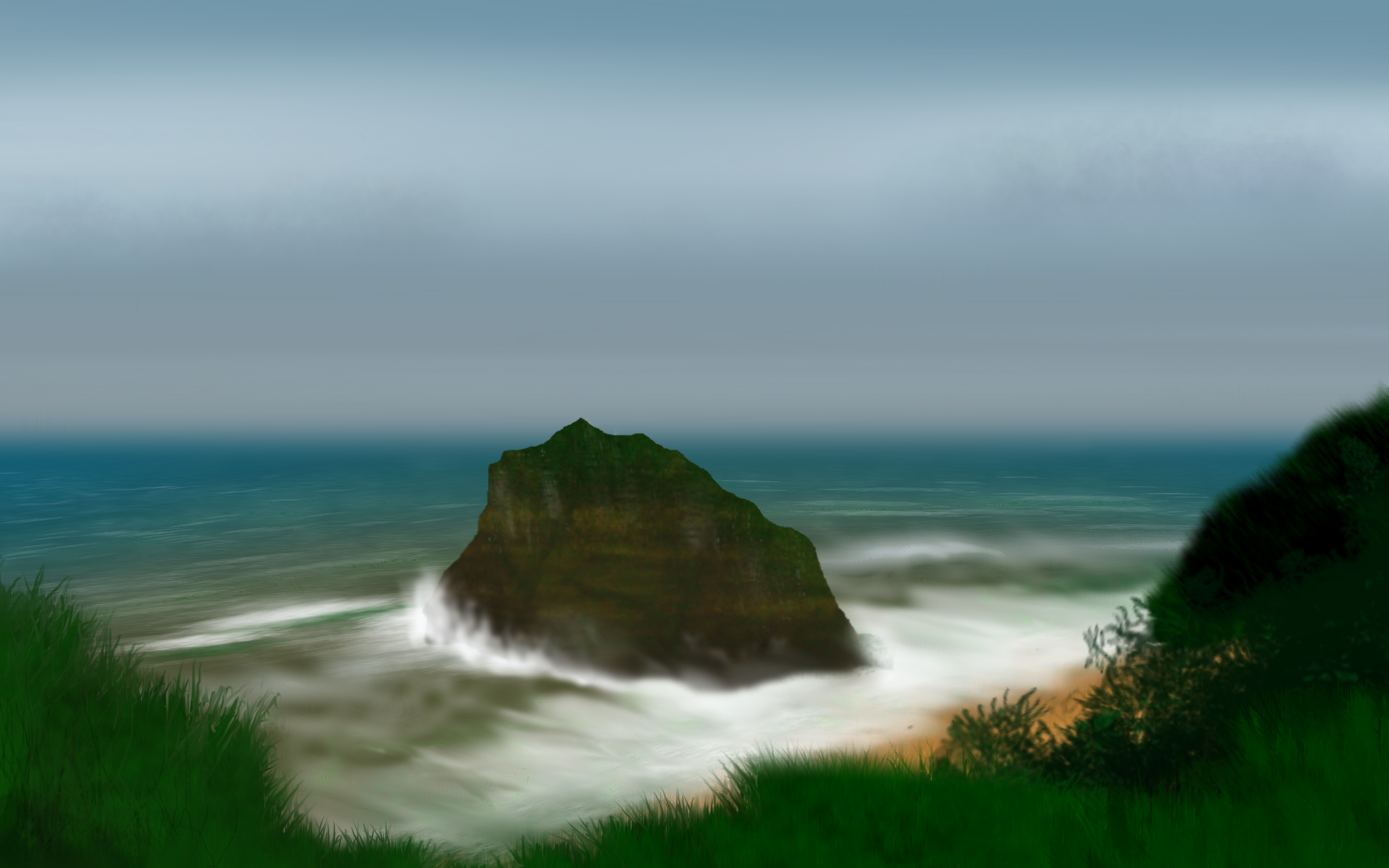 Standing on a hill overlooking the sea